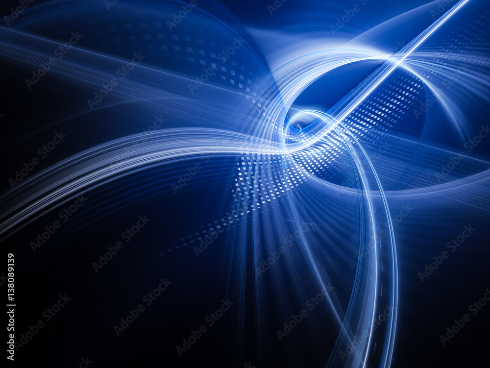 Fototapete Abstract background element. Fractal graphics series. Three-dimensional composition of glowing lines and mosaic halftone effects. Information and energy concept. Blue and black colors.