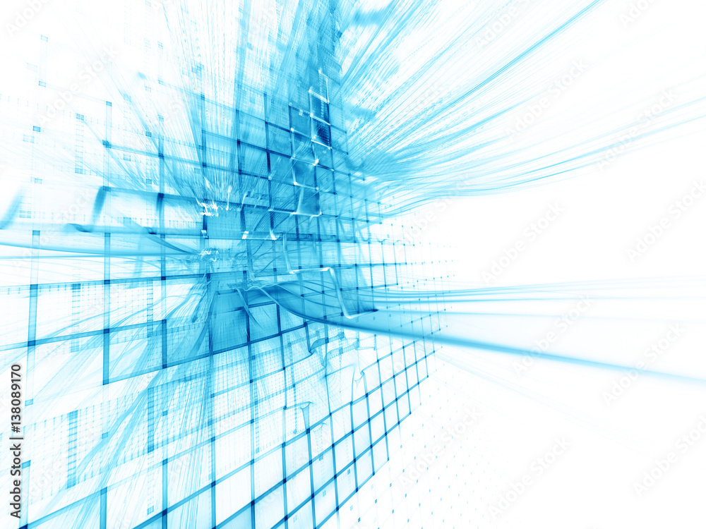 Poster abstract background element. three-dimensional composition of wave shapes, grids and beams. electron