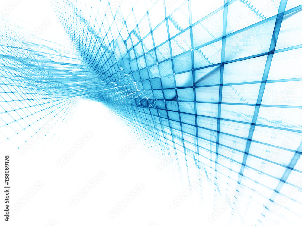 Poster abstract background element. three-dimensional composition of wave shapes, grids and beams. electron