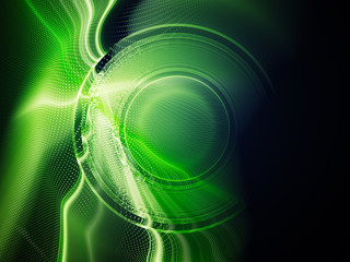 Abstract background element. Fractal graphics. Composition of curves and mosaic halftone effects. Green and black colors.