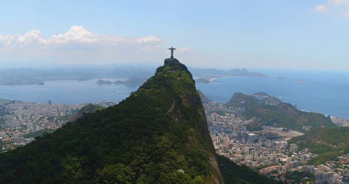 Aerial view of Christ the Redeemer ,Sugarloaf Mountain and Botafogo Bay, Rio de Janeiro, Brazil
