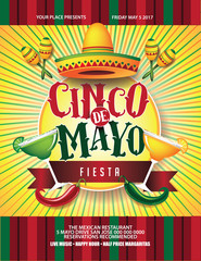 Cinco De Mayo poster design. Marketing, advertising or invitation template with copy space for your holiday celebration at a bar, restaurant, nightclub or other venue. EPS 10 vector.  - 138091137