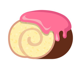 Sweets. Isolated Swiss Roll with Pink Topping