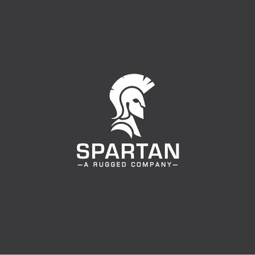 Warrior icon in spartan style. Stylized helmet and soldier silhouette with sample typography. Symbol of strength. EPS 10 vector.