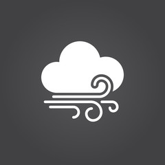 wind and clouds icon vector, solid logo, white pictogram isolated, forecast weather symbol