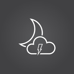 moon and lightning line icon, outline vector logo, linear white sign isolated, forecast weather symbol