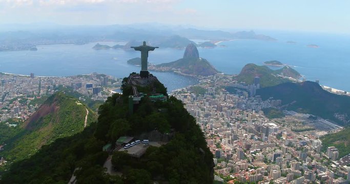 Aerial view of Christ ,Sugarloaf Mountain and Botafogo Bay, Rio de Janeiro, Brazil