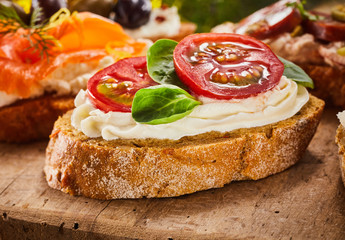 Italian Caprese bruschetta with tomato