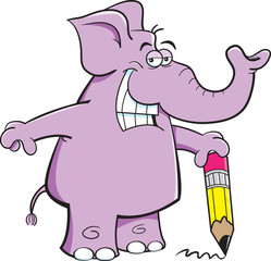 Cartoon illustration of an elephant holding a pencil.