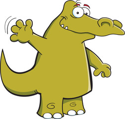 Cartoon illustration of an alligator waving.