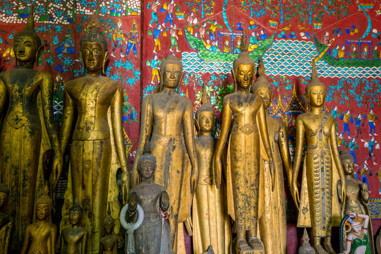 Very old Buddha statues in Wat Xieng Thong in Luang Prabang, Laos