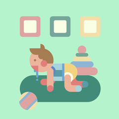 Cute baby playing geometry flat illustration