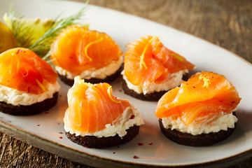 Delicious smoked salmon canapes