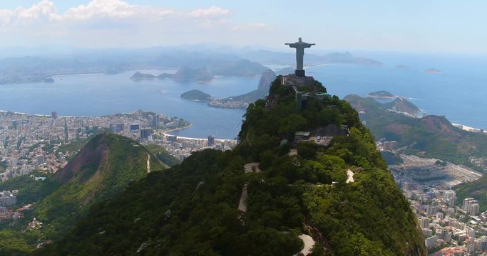 Aerial view of Christ ,Sugarloaf Mountain and Botafogo Bay, Rio de Janeiro, Brazil