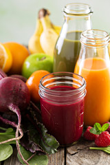 Variety of fresh vegetable and fruit juices