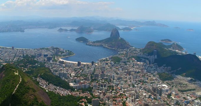 Aerial wide angle view of Botafogo Bay and Sugarloaf Mountain, Rio de Janeiro, Brazil