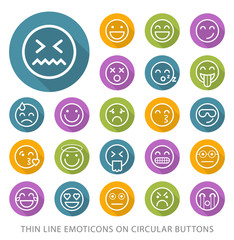 Set of Elegant Universal White Emoticons Minimalistic Thin Line Icons on Circular Colored Buttons on White Background