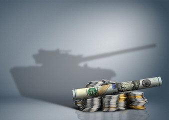 military budget concept, money with weapon shadow