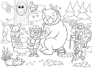 Veterinarian treats animals in the forest vector illustration