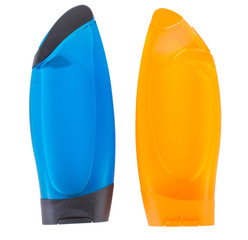 Shower gels on white background