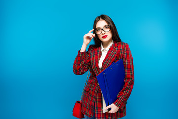 Close up portrait of a smart business woman with holder