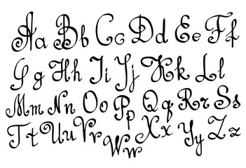 Hand drawn alphabet letters written with a brush, vector