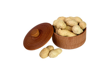 Peanut. Dried peanuts in wooden bowl.