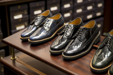 Elegant shoes in a man clothing store