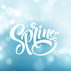 Naklejka na ściany i meble Hello Spring. Beautiful spring background with bokeh and handwritten text. Vector illustration