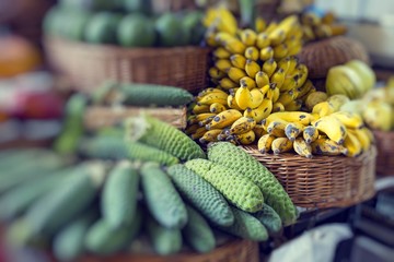 Fresh exotic fruits in Mercado Dos Lavradores.Madeira Island, Portugal.
