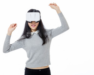 Teenage girl dances with 3D goggles