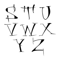 Handwritten ink calligraphic black alphabet in vector.