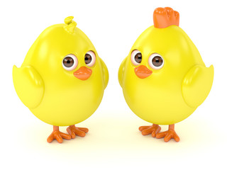 3d render of Easter funny chicks over white