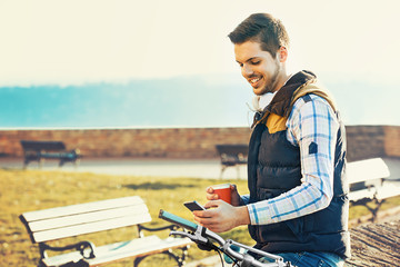 Obraz premium Having break after riding bike