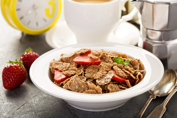 Multigrain healthy cereals with fresh strawberry