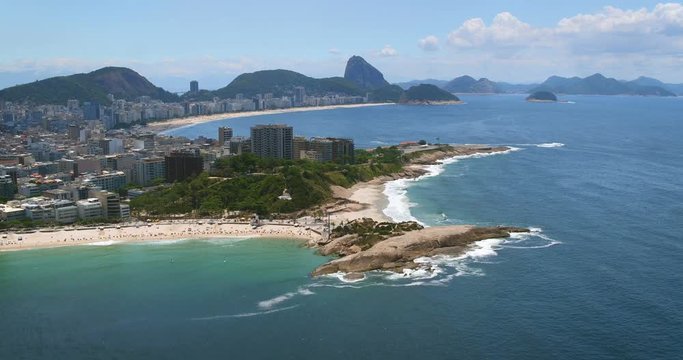 Aerial view of Arpoador peninsula and Copacabana Beach , Rio de Janeiro, Brazil