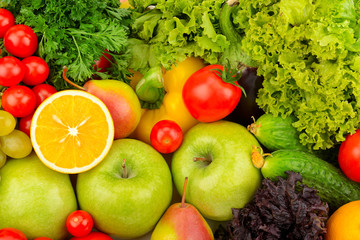 Background of natural fresh fruit and vegetables.