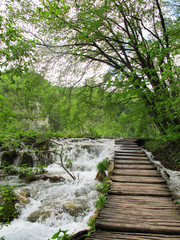 pathway over the water falls at Plitvice National Park