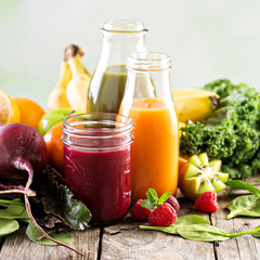 Variety of fresh vegetable and fruit juices