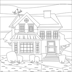 Catroon house building coloring vector illustration