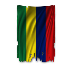 Torn by the wind national flag of Mauritius island. Ragged. The wavy fabric on white background. Realistic vector illustration.