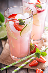 Strawberry lime lemonade in tall glasses