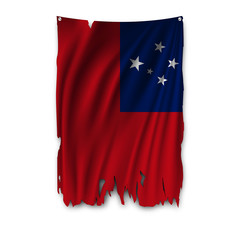 Torn by the wind national flag of Samoa. Ragged. The wavy fabric on white background. Realistic vector illustration.