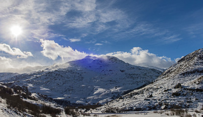 Fototapeta premium Panoramic view down an alpine mountain valley