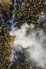 aerial  view of the  smoke in the forest