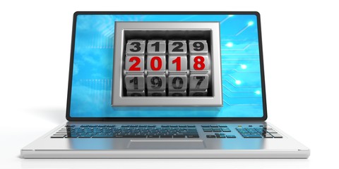 New year 2018 on a laptop's screen. 3d illustration