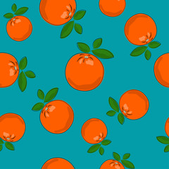 Seamless Pattern of Orange , Fruit Citrus on Azure Background, Vector Illustration
