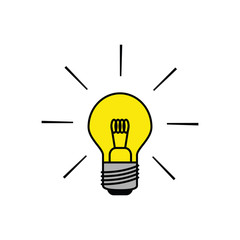 Light bulb icon shining brightly in black outlines with flat colors. Minimalistic design.