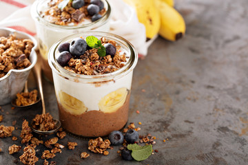 Chocolate chia pudding with banana slices