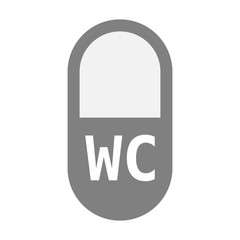 Isolated pill with    the text WC